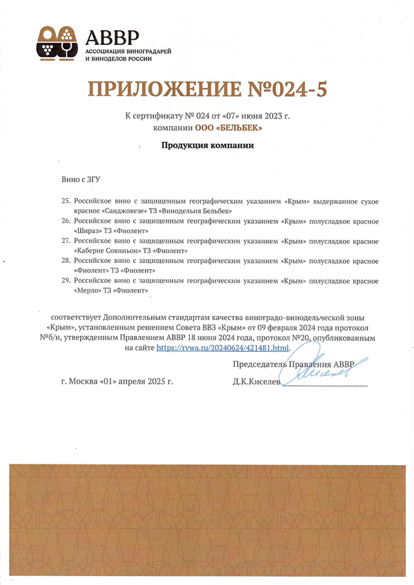 Приложение к Сертификату качества № 024 (ООО БЕЛЬБЕК) Приложение к Сертификату качества № 024 (ООО БЕЛЬБЕК)
