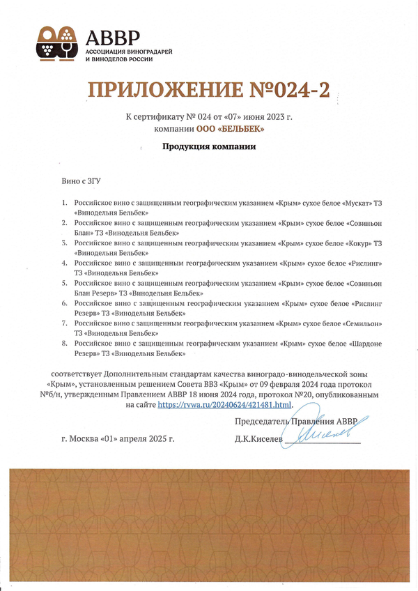 Приложение к Сертификату качества № 024 (ООО БЕЛЬБЕК) Приложение к Сертификату качества № 024 (ООО БЕЛЬБЕК)