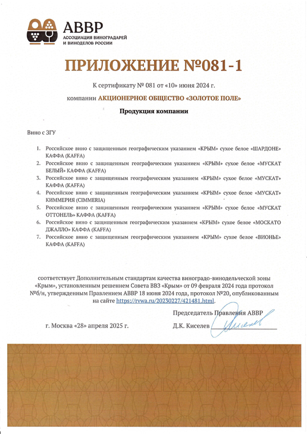 Приложение к Сертификату качества № 081 (АО ЗОЛОТОЕ ПОЛЕ) Приложение к Сертификату качества № 081 (АО ЗОЛОТОЕ ПОЛЕ)