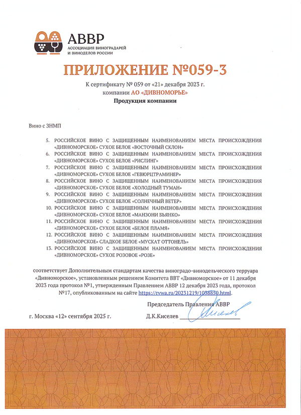 Приложение к Сертификату качества № 059 (АО ДИВНОМОРЬЕ) Приложение к Сертификату качества № 059 (АО ДИВНОМОРЬЕ)