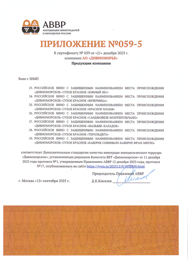 Приложение к Сертификату качества № 059 (АО ДИВНОМОРЬЕ) Приложение к Сертификату качества № 059 (АО ДИВНОМОРЬЕ)