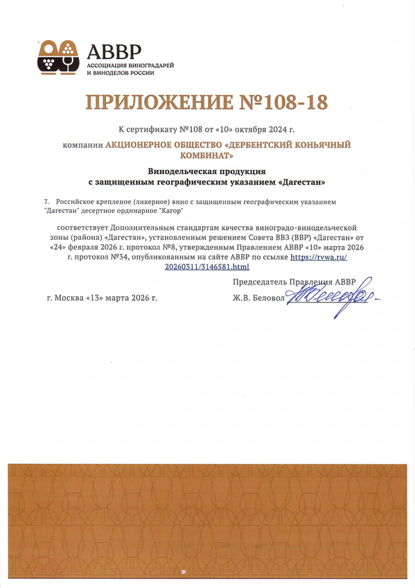 Приложение к Сертификату качества № 108-18