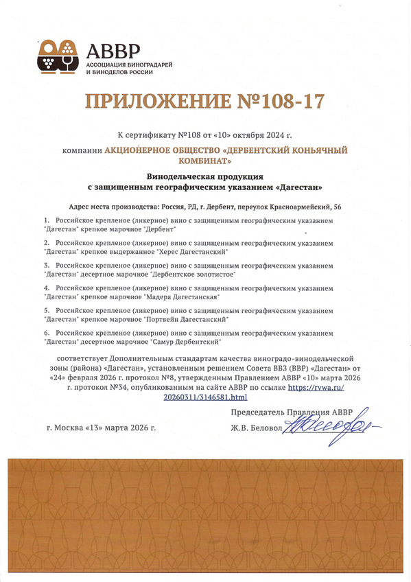 Приложение к Сертификату качества № 108-17