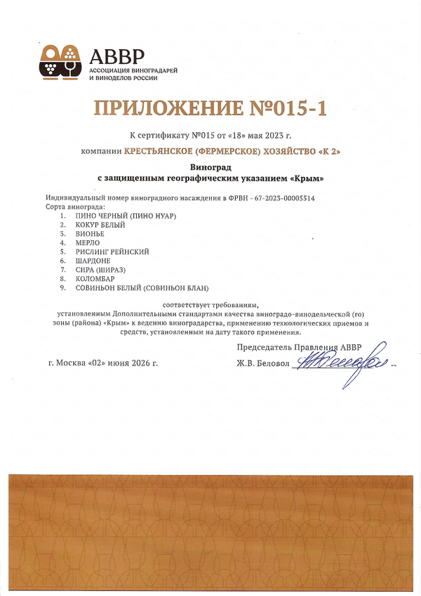 Приложение к Сертификату качества № 015 (К(Ф)Х К2) Приложение к Сертификату качества № 015 (К(Ф)Х К2)