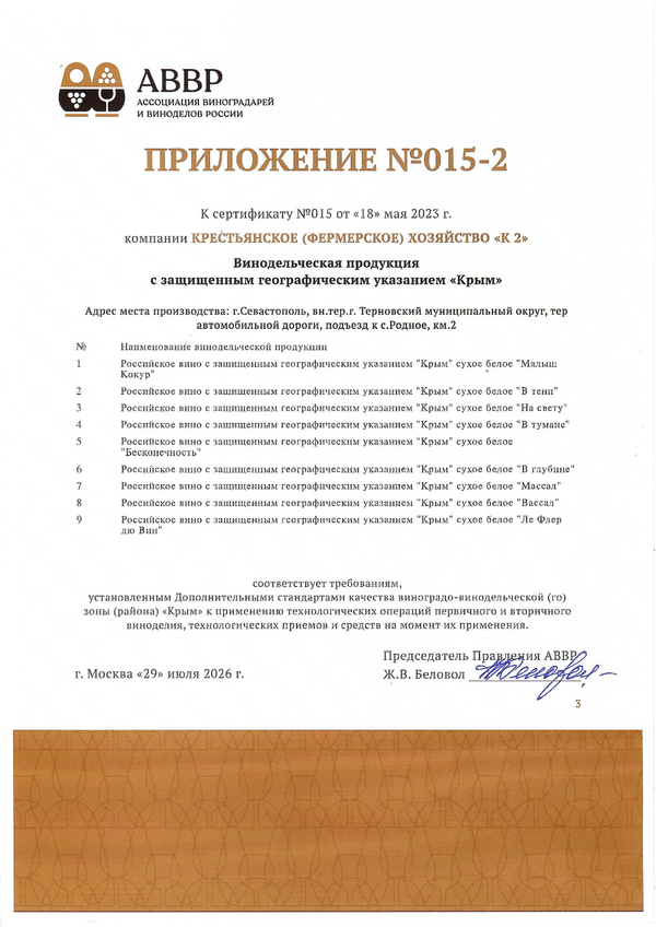 Приложение к Сертификату качества № 015 (К(Ф)Х К2) Приложение к Сертификату качества № 015 (К(Ф)Х К2)
