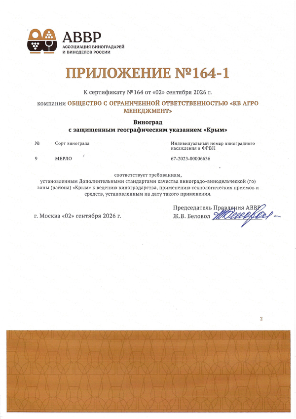 Приложение к Сертификату качества № 164 (ООО КВ АГРО МЕНЕДЖМЕНТ) Приложение к Сертификату качества № 164 (ООО КВ АГРО МЕНЕДЖМЕНТ)